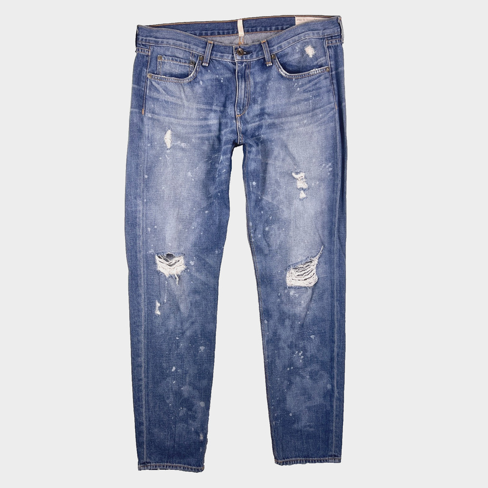 RAG & BONE Dre Boyfriend Jeans W30 30 Mid Rise Bleach Splatter Paint Ripped Crop